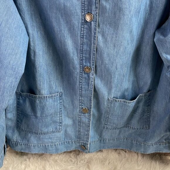 CHARTER CLUB Petite Lightweight Cotton Denim Blouse Hooded Jacket Blue SZ M - Picture 3 of 9